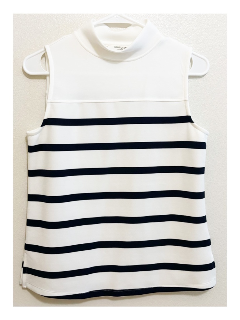 Cable & Gauge studio mock neck striped sleeveless top